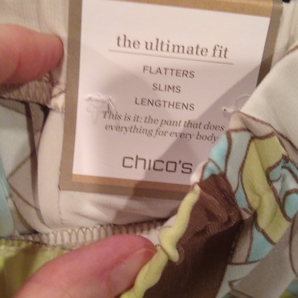 Chico's Multi Color Abstract funky disco pants, wide leg, green blue brown nwt S - Picture 11 of 12